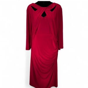 INC International Concepts Red Dress 18W Twist Front Zipper Back Ruched Shirt